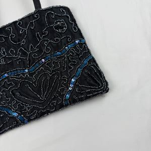 Black silky & sequins handbag (23x20cm)