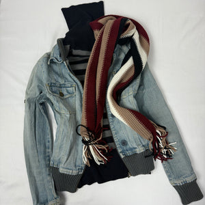 Beige striped knitted winter scarf