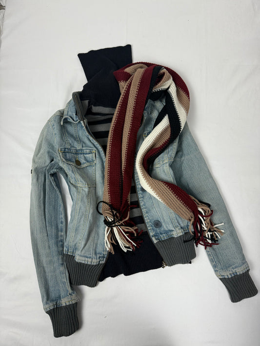 Beige striped knitted winter scarf