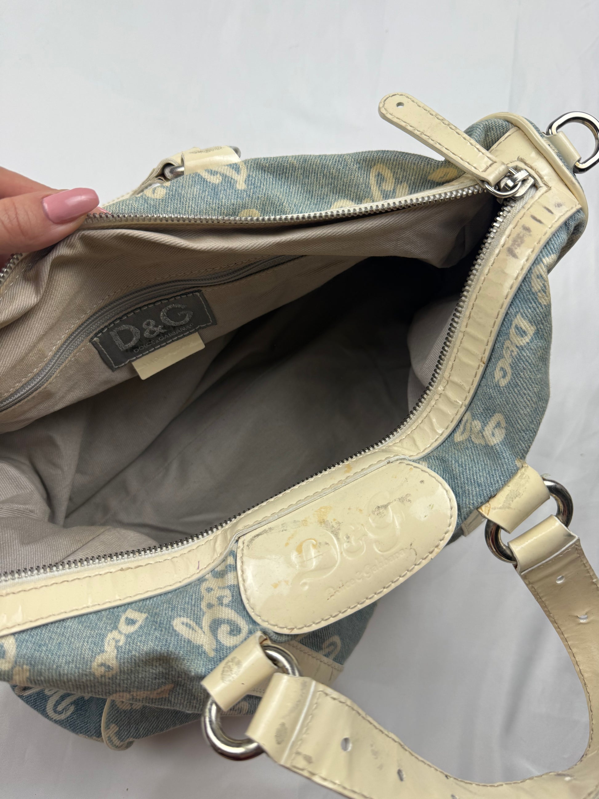 Blue denim logo uni handbag (35x25cm)