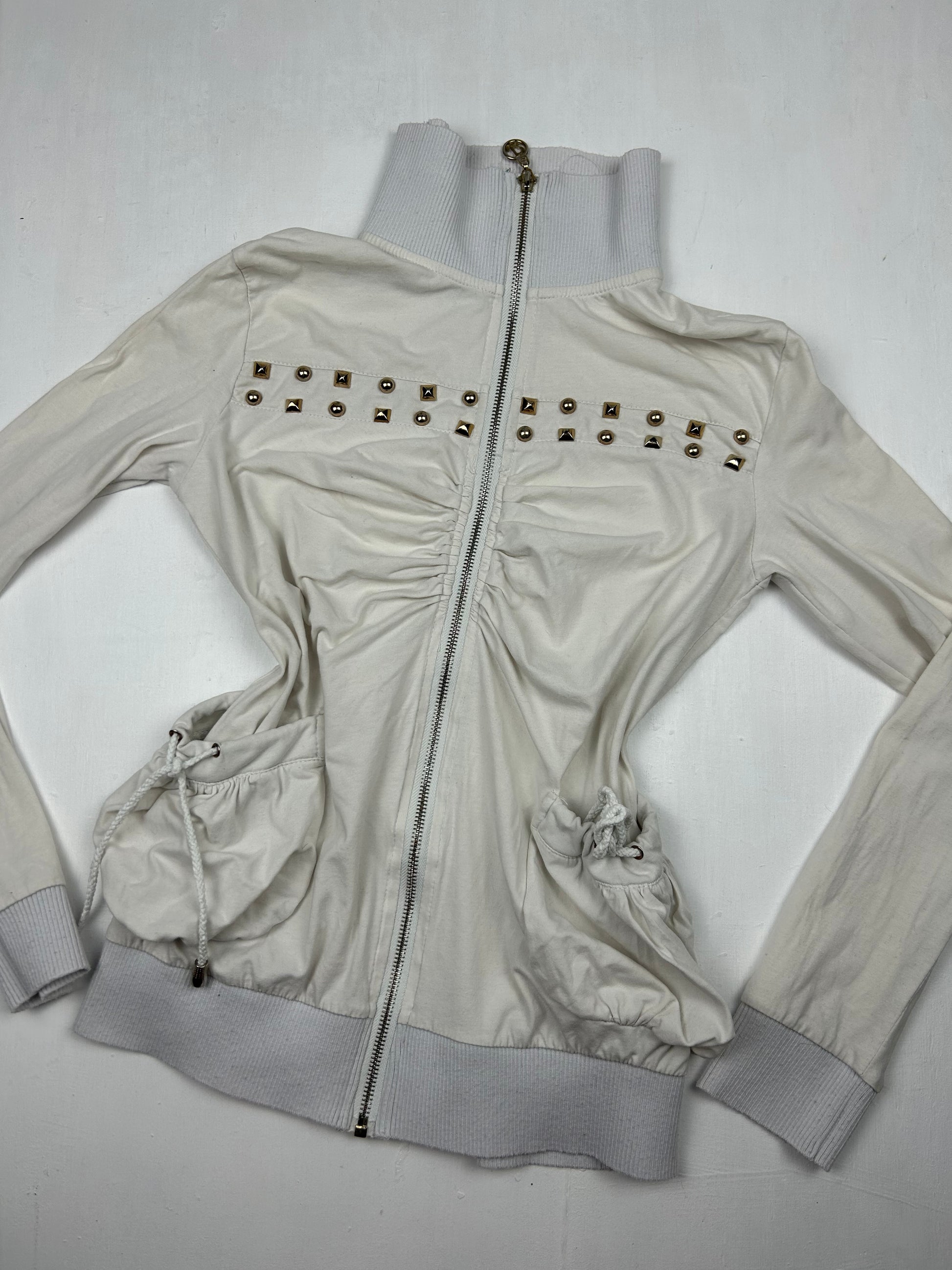 White zip up ruched sweatshirt (S/M)