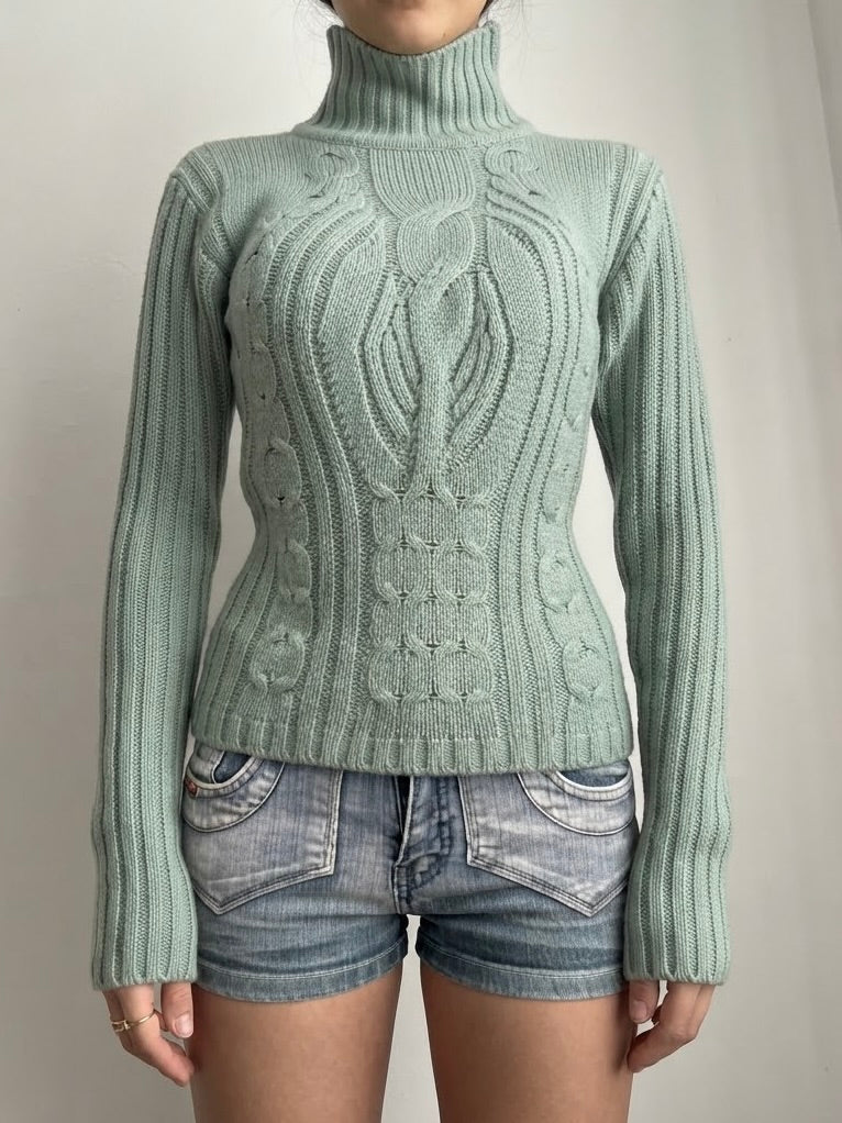 Green turtleneck jumper (M)