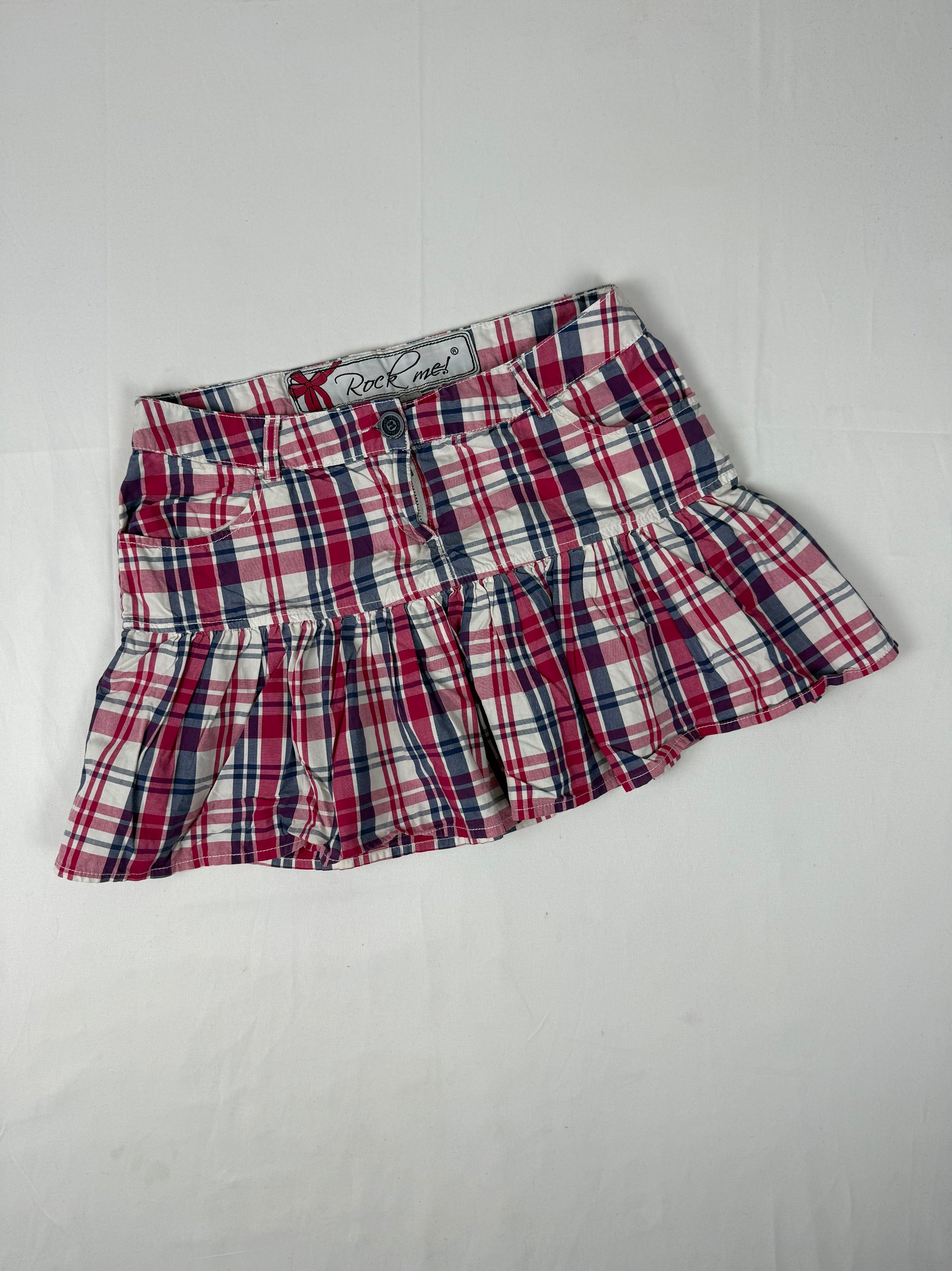 Check print low rise pleated mini skirt (S)