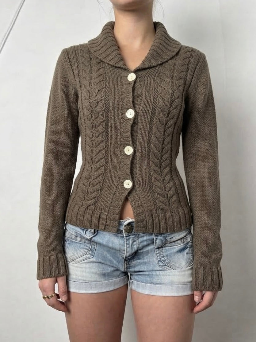 Brown buttons up cardigan wool jumper (S)