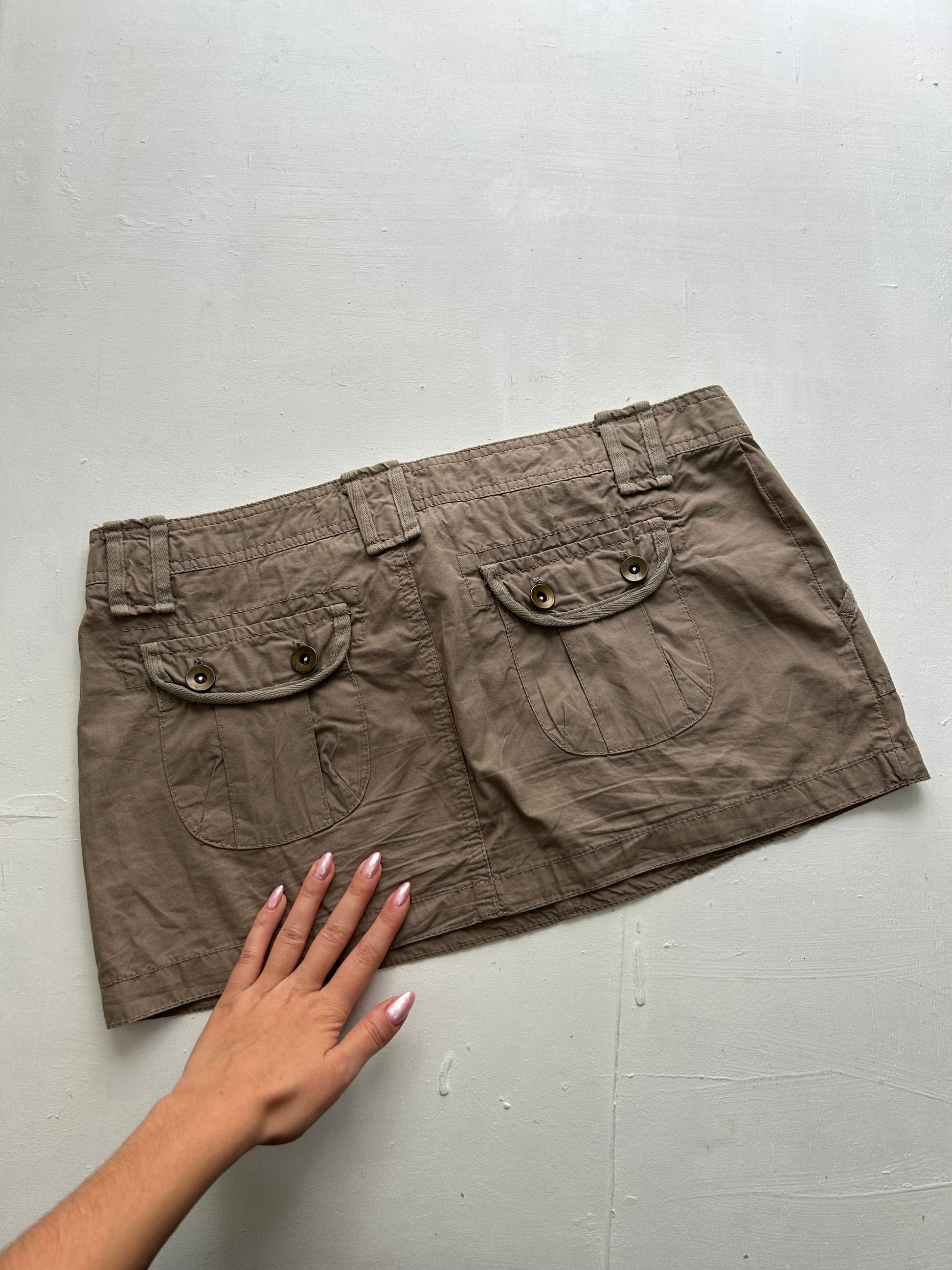 Beige low rise cotton cargo utility mini skirt 90s y2k vintage (M)