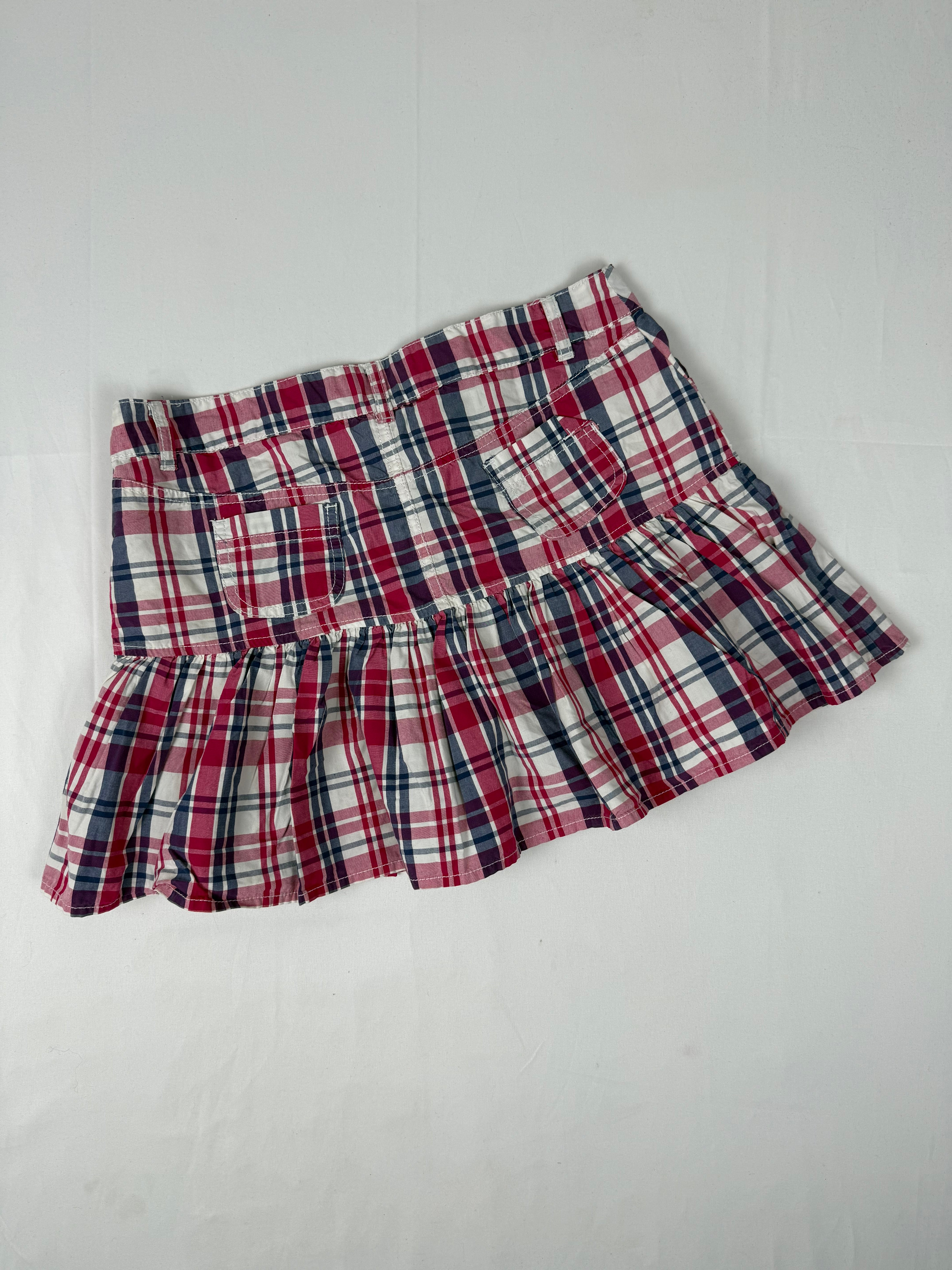 Check print low rise pleated mini skirt (S)