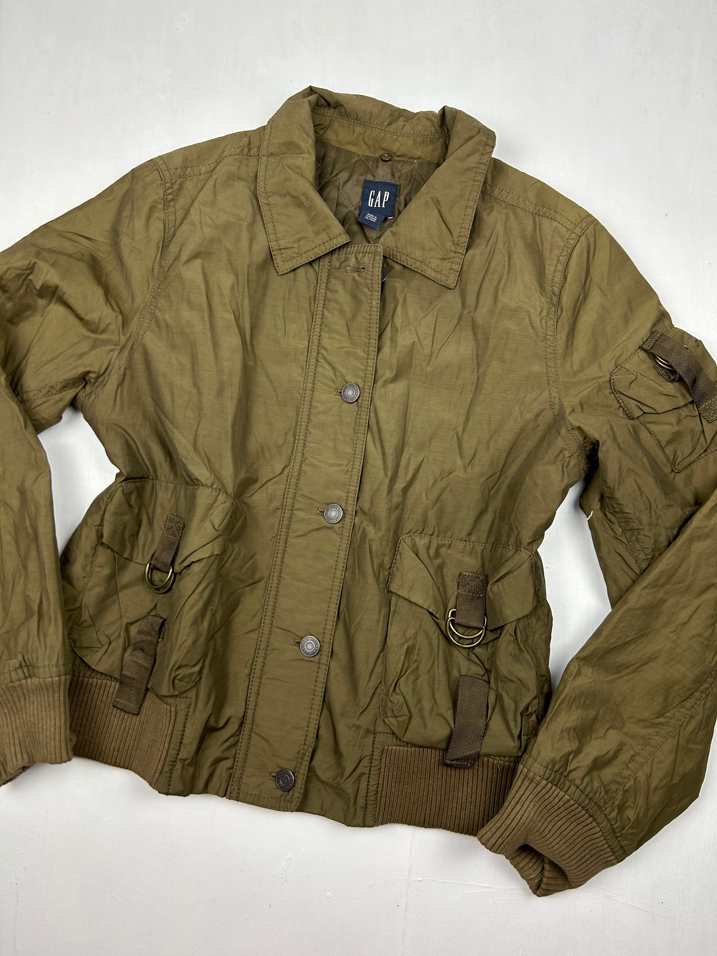 Khaki utility zip up biker jacket (M)