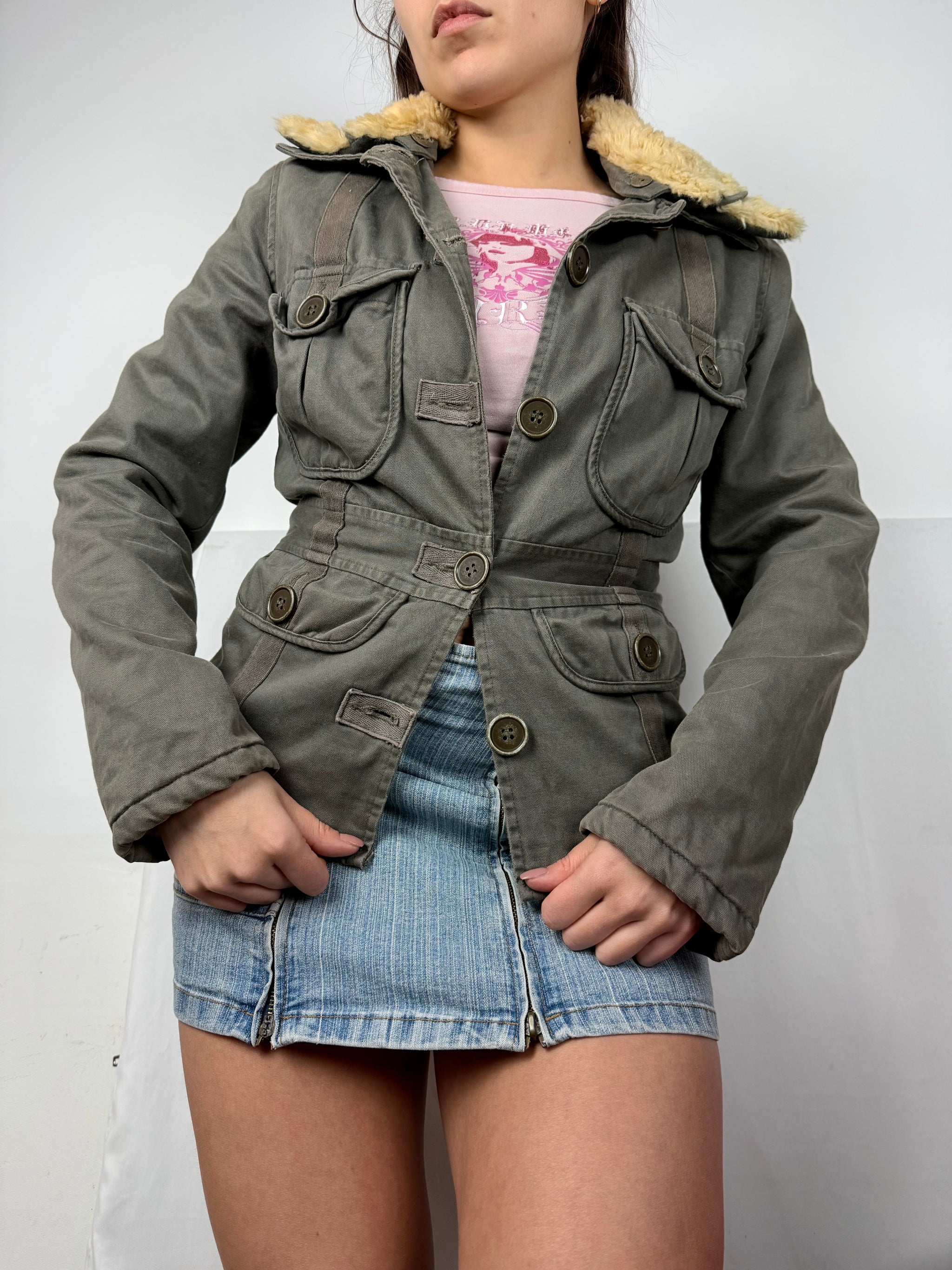 Khaki cotton spring utility jacket (M)