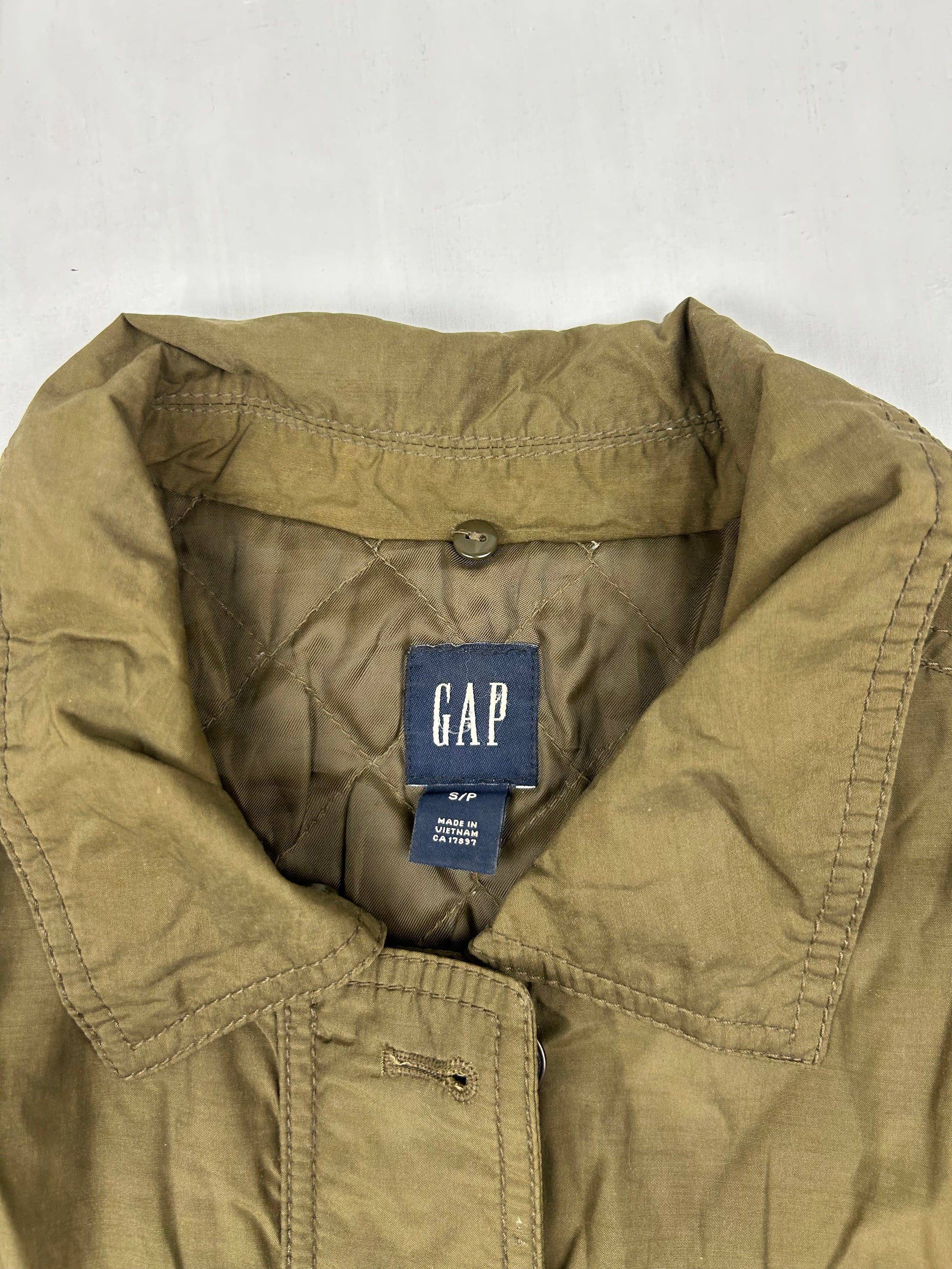 Khaki utility zip up biker jacket (M)