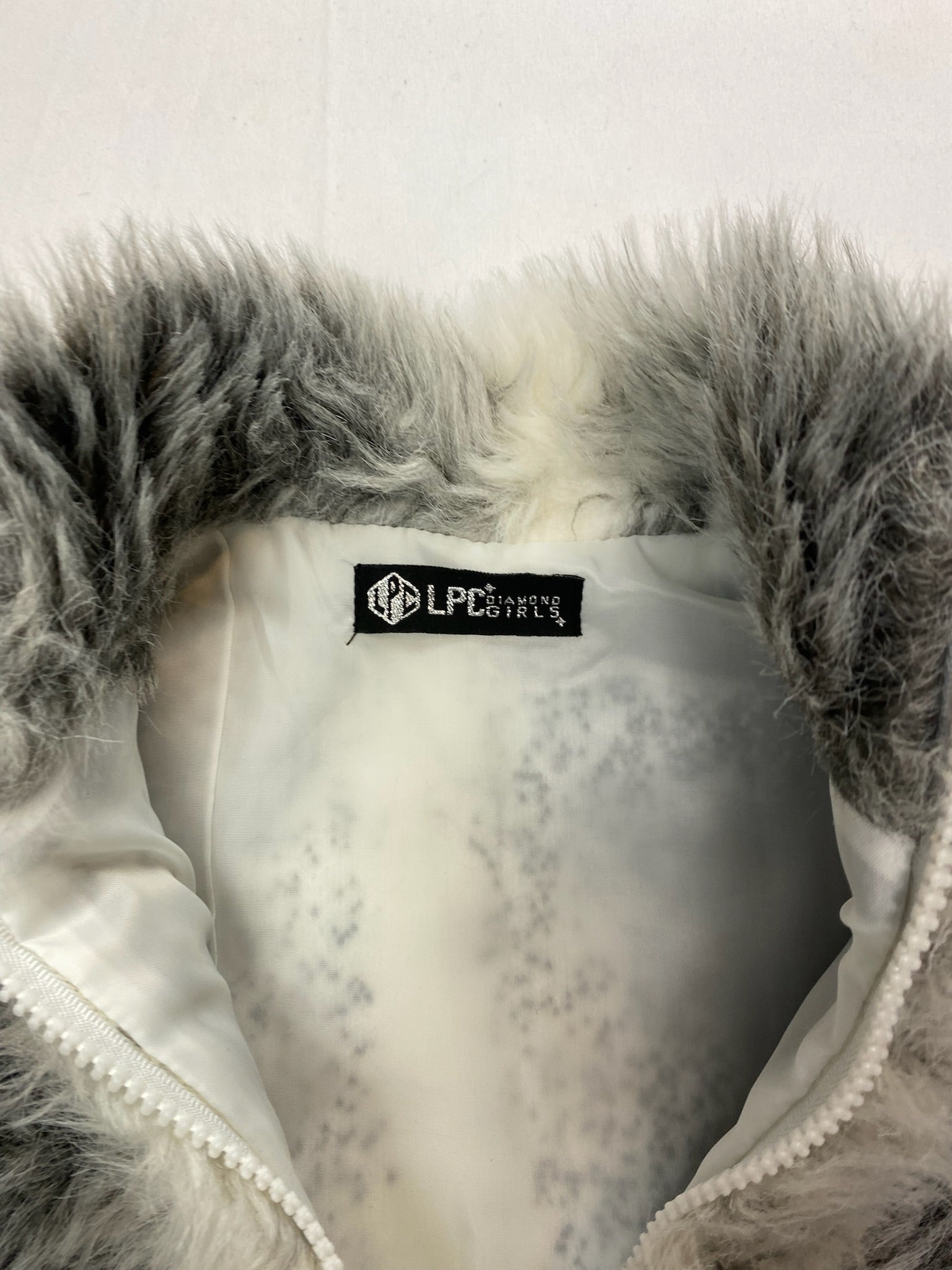 Grey faux fur zip up sleeveless jacket (XS)