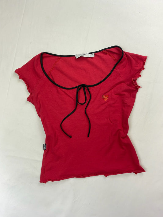 Red tie up tight fit tee (S/M)