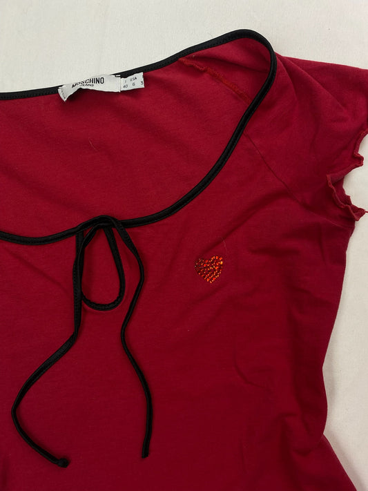 Red tie up tight fit tee (S/M)