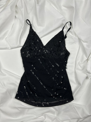 Black mesh sequins lined cami top (S)