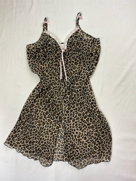 Beige panther mesh babydoll dress (S/M)