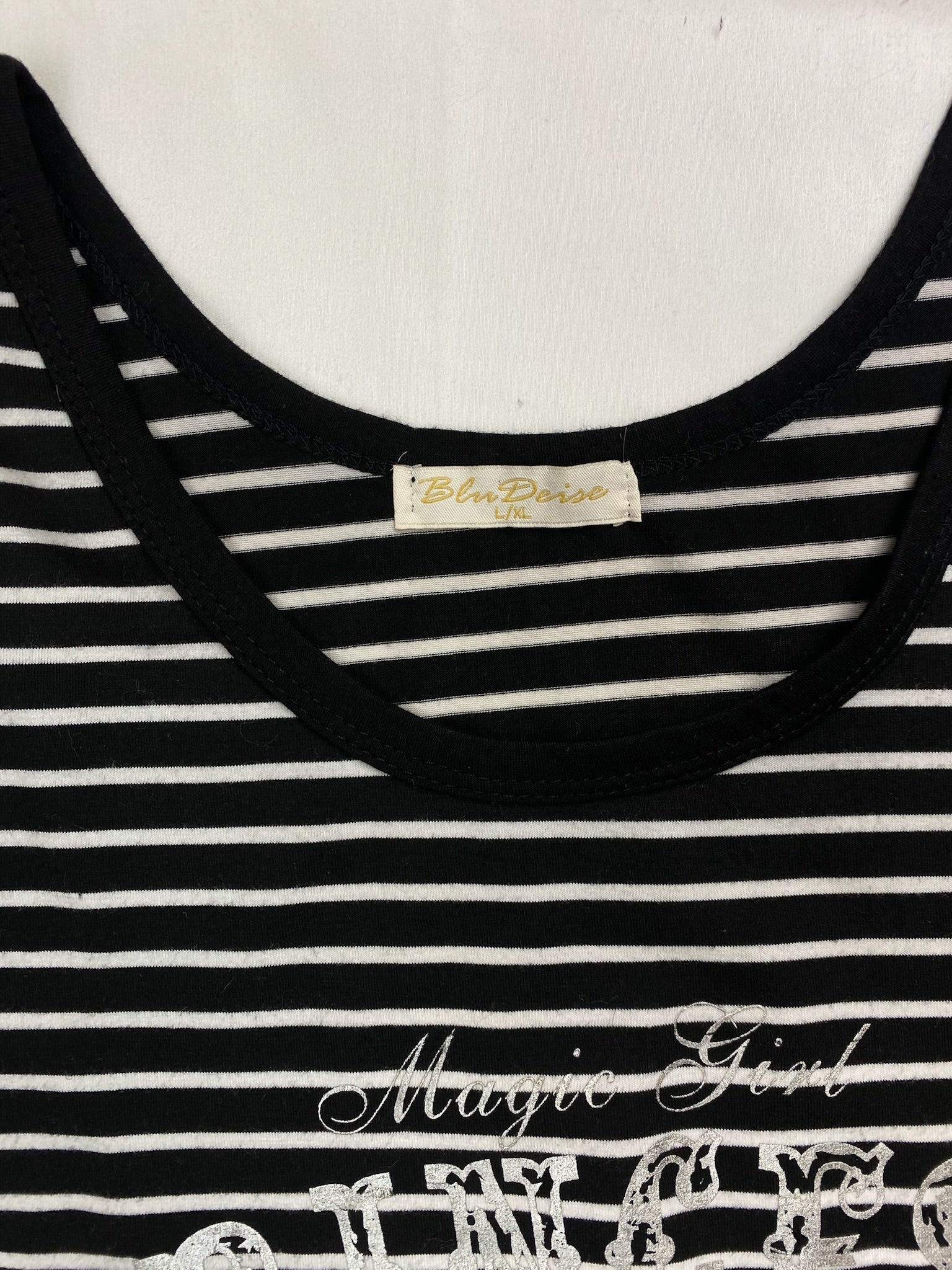 Black striped ruched princess top (M/L)