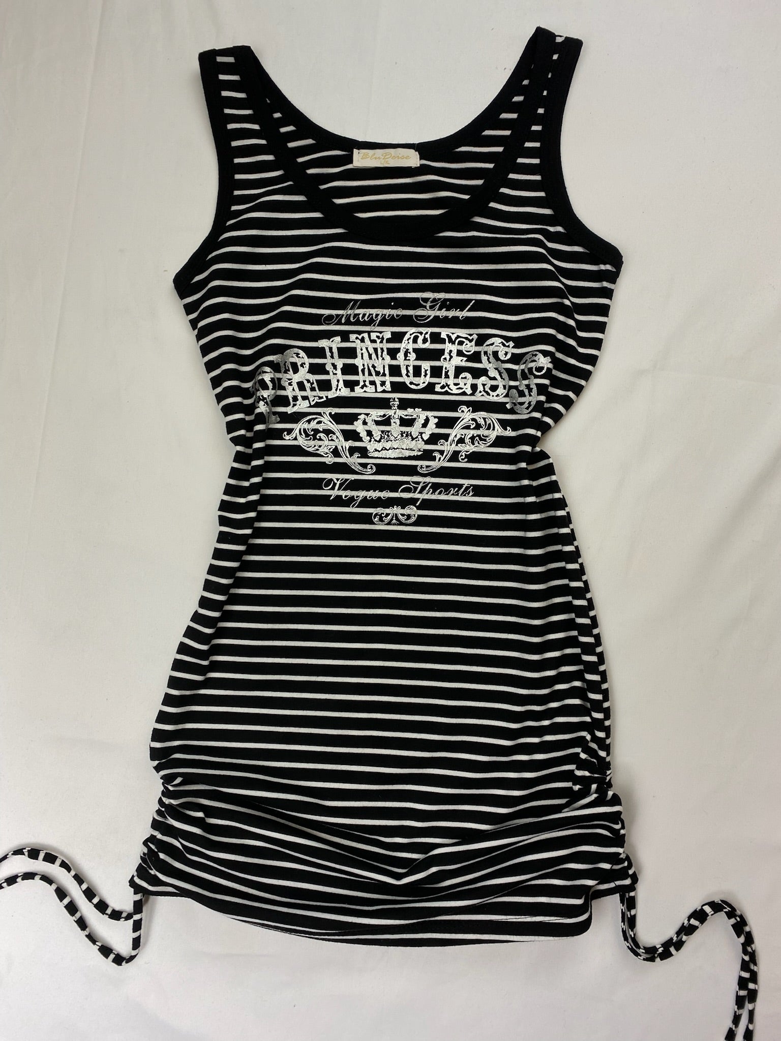 Black striped ruched princess top (M/L)