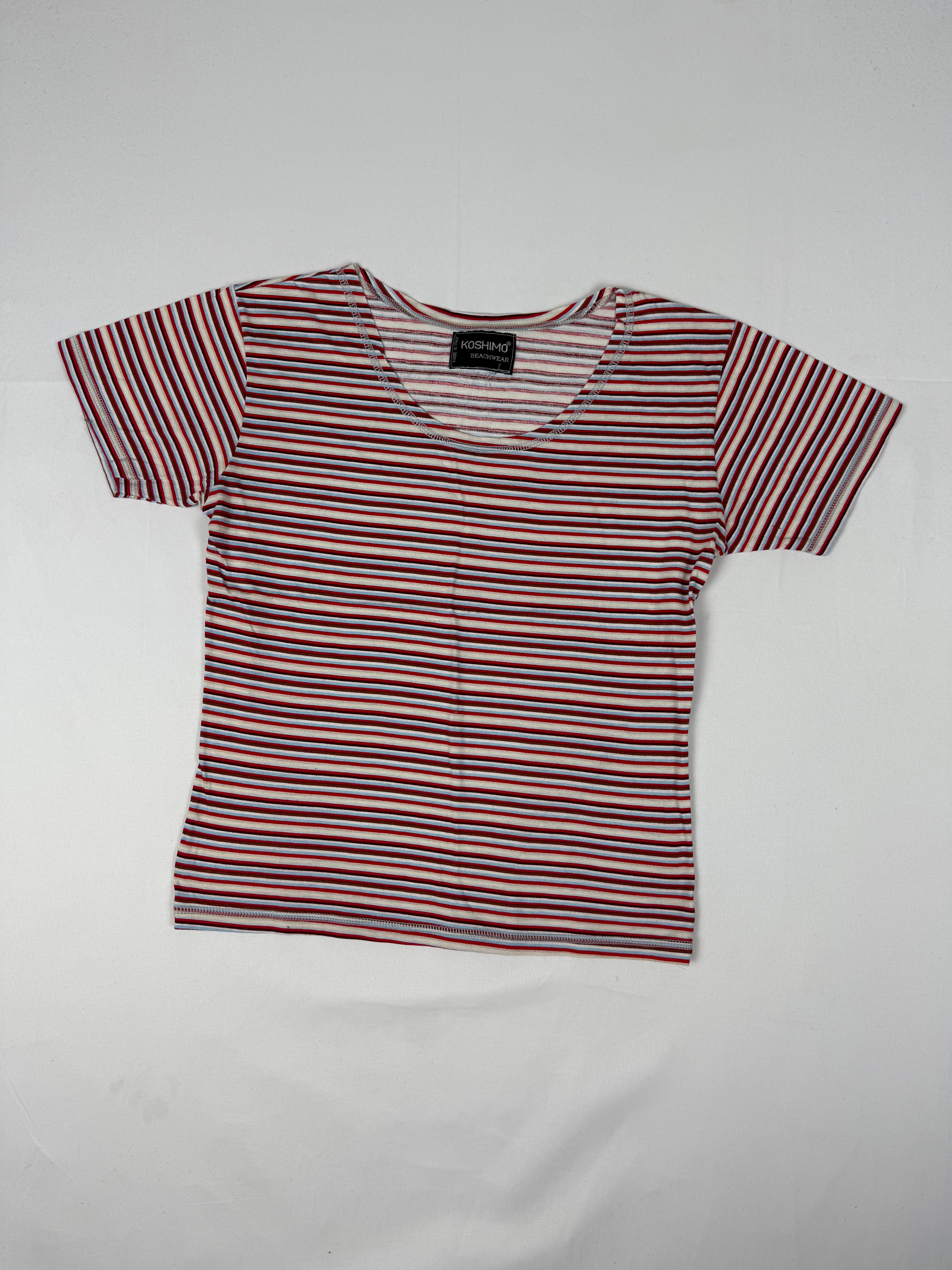 Red striped 100% cotton tee (M)