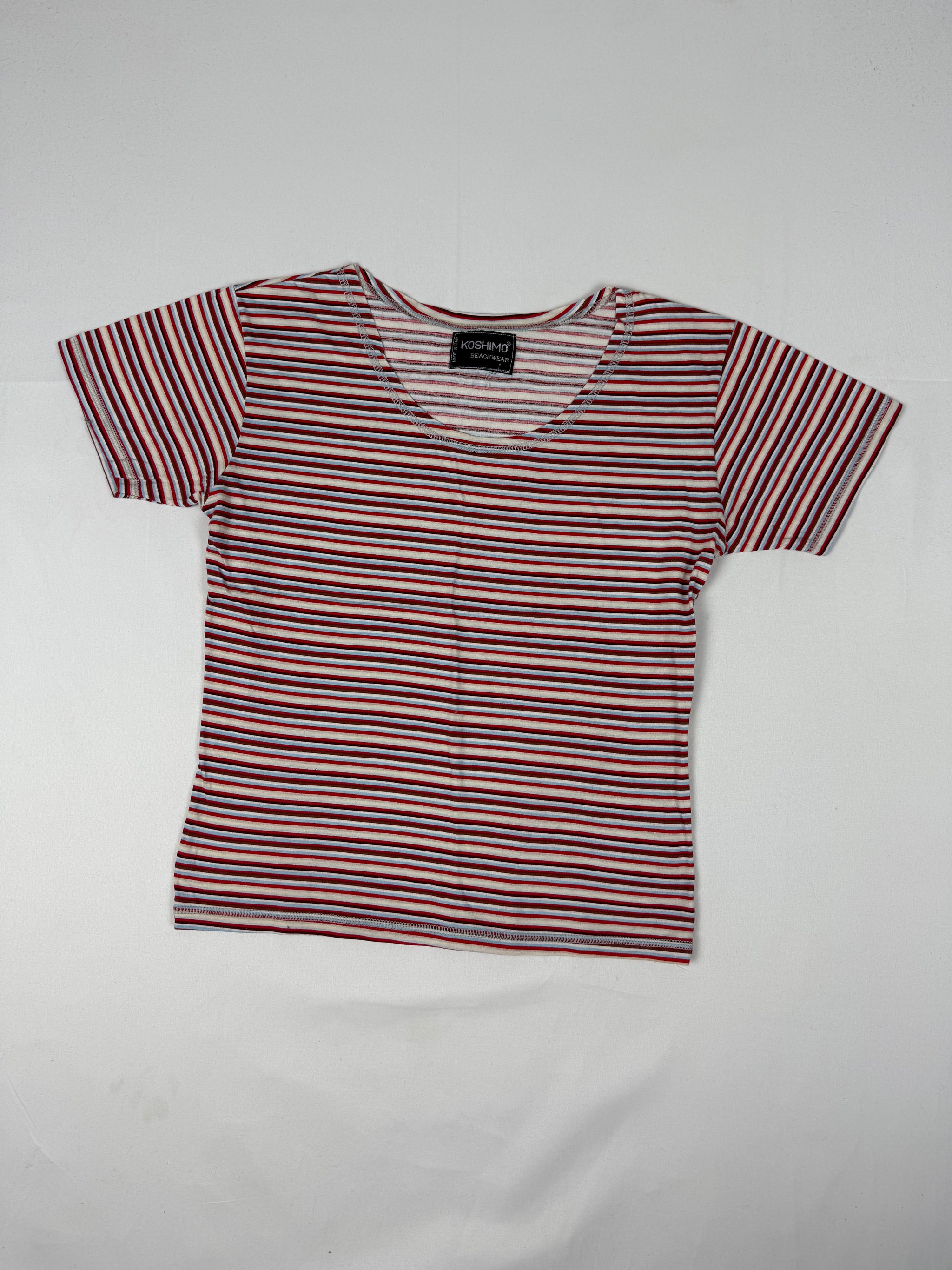 Red striped 100% cotton tee (M)