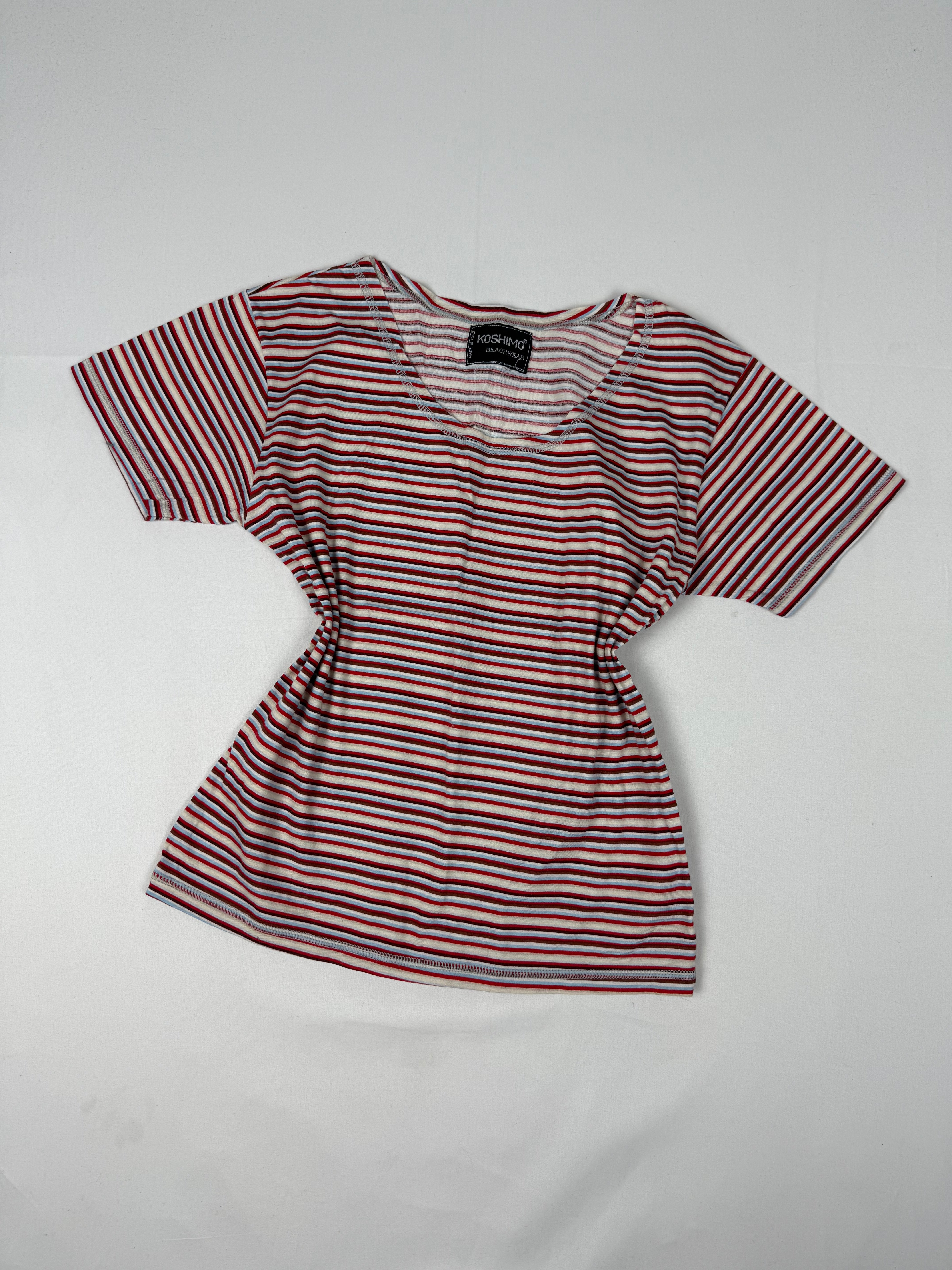 Red striped 100% cotton tee (M)