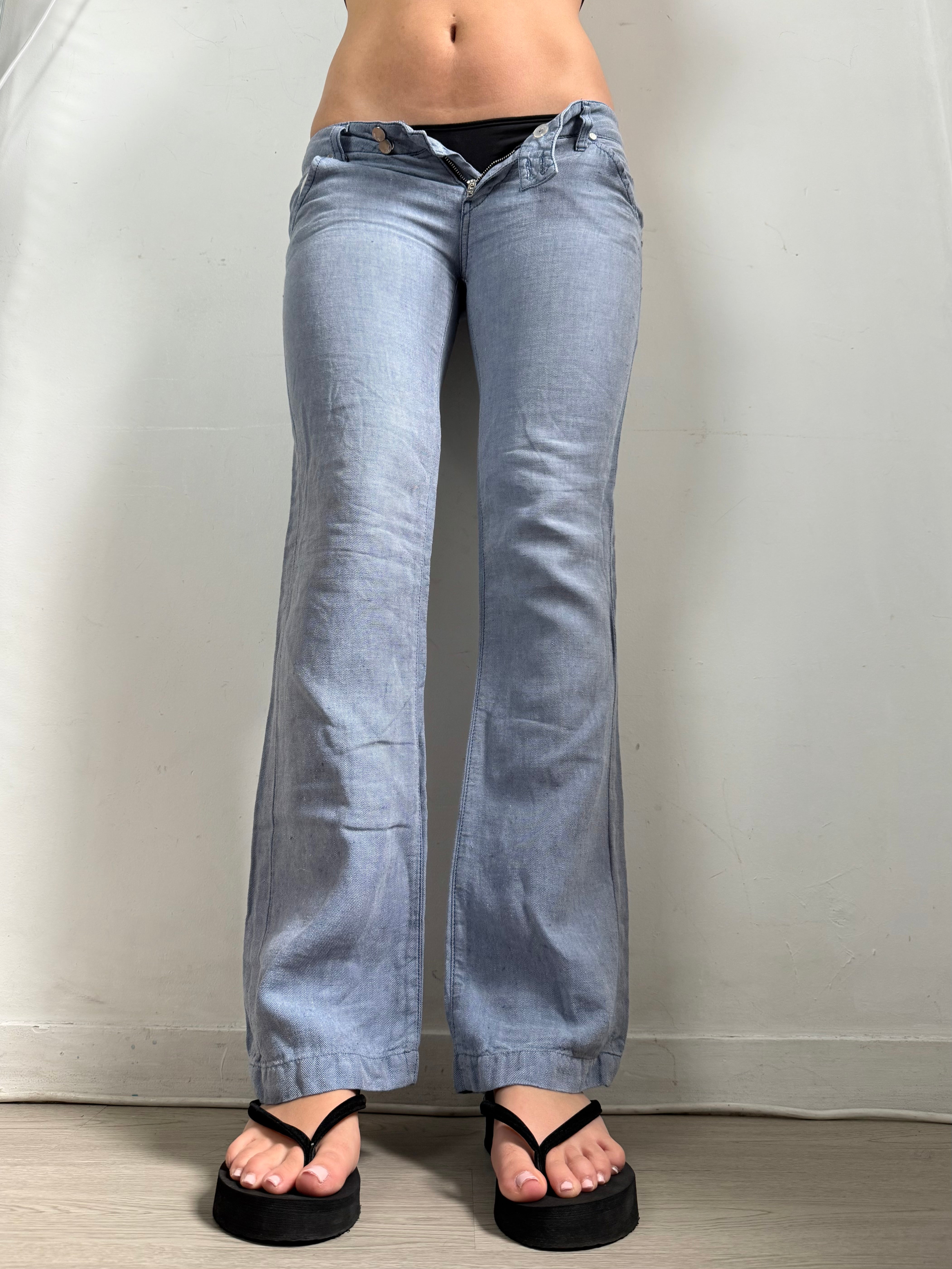 Blue cotton lightweight low rise flare pants (XS)