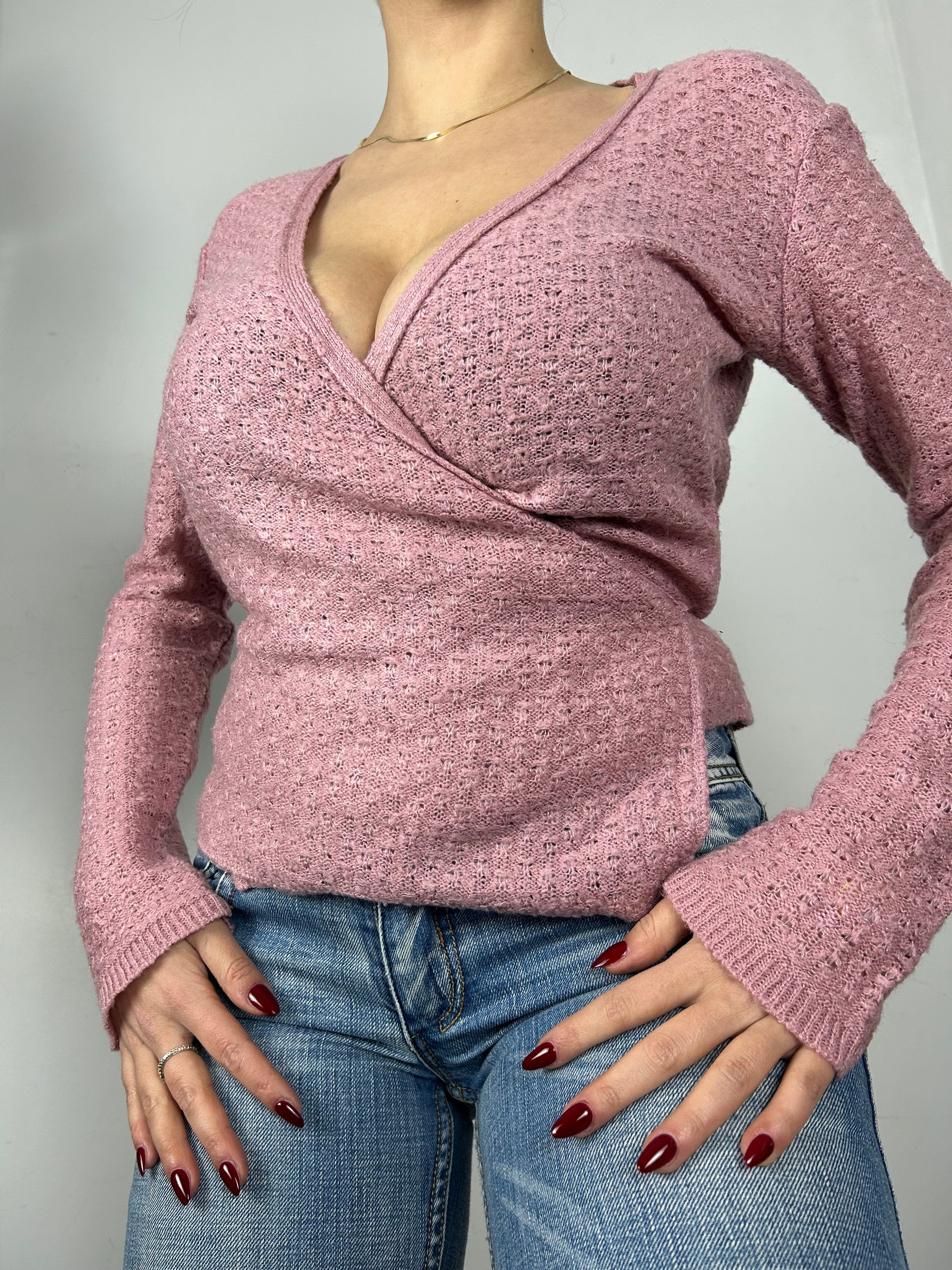 Pink tie up bolero jumper (M)