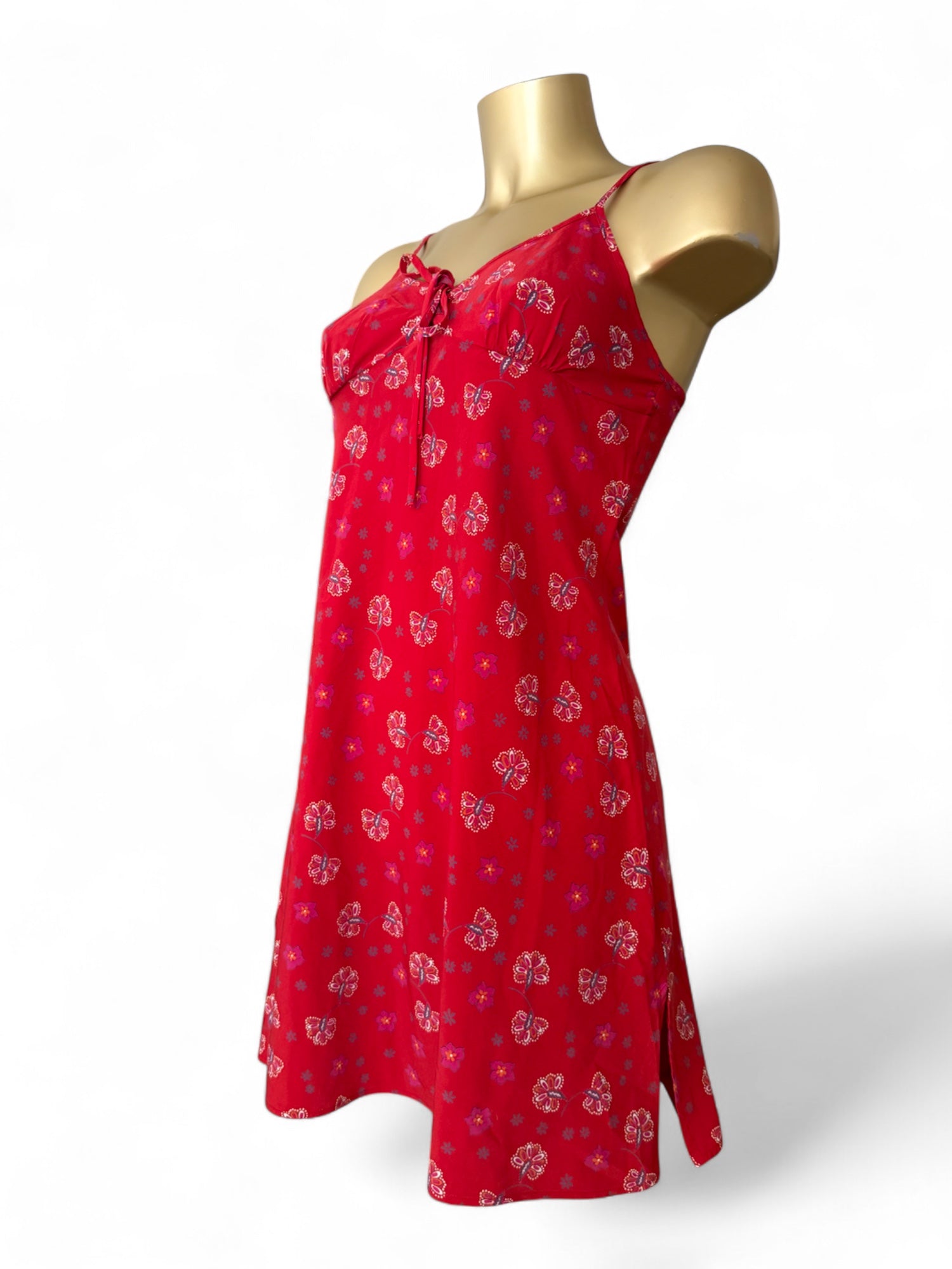Red floral silky babydoll dress (S/M)