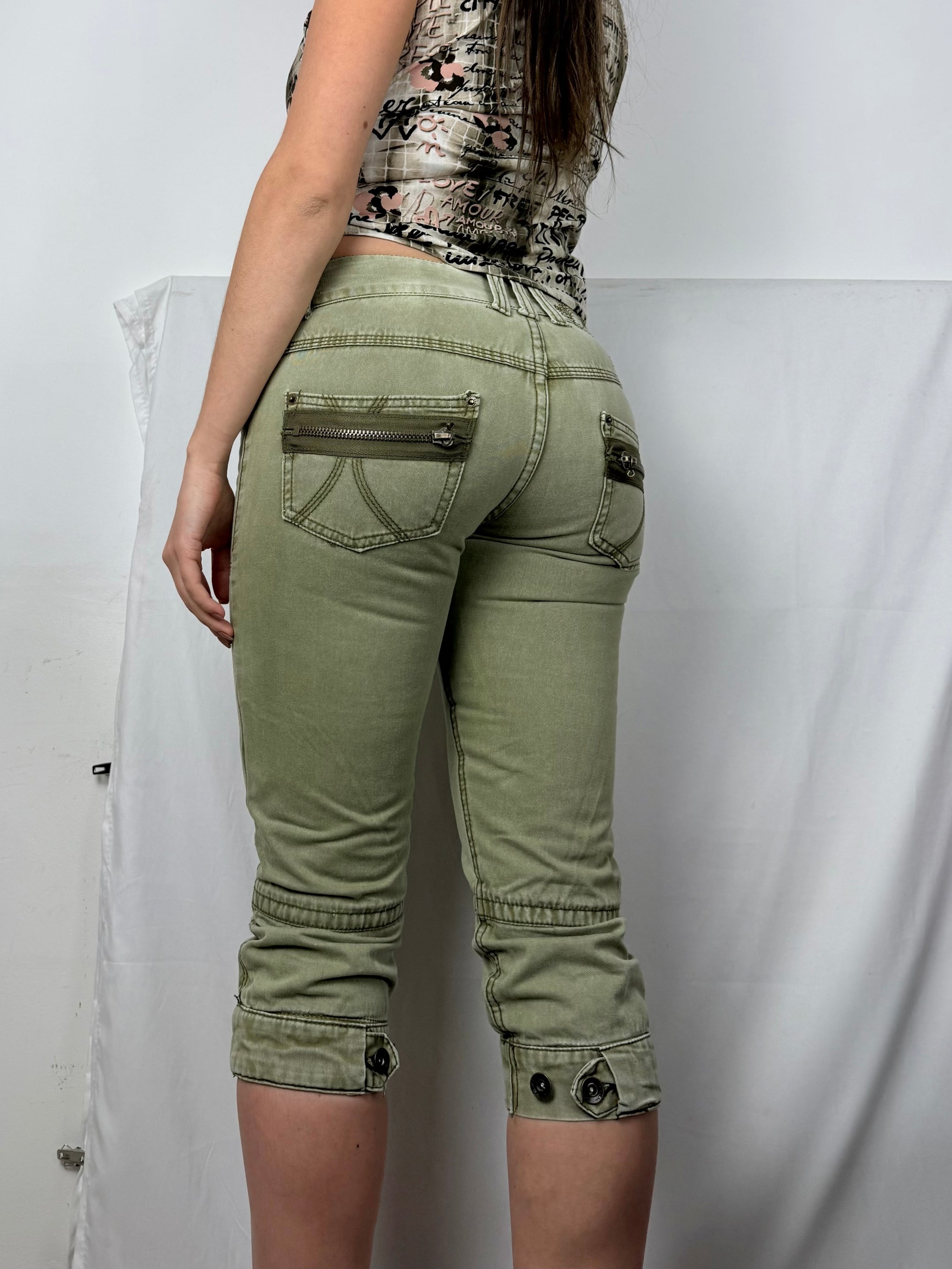 Khaki low rise denim capri pants (S)