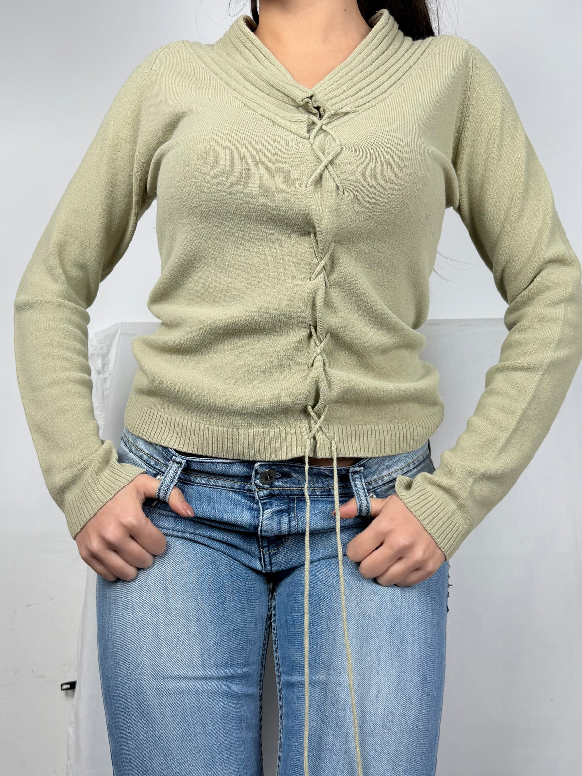Beige lace up jumper (L)
