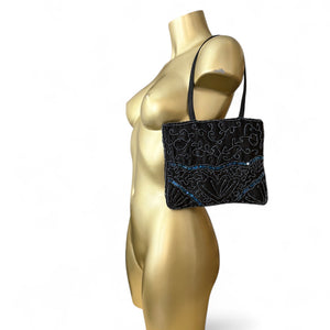 Black silky & sequins handbag (23x20cm)