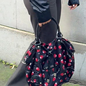 Black strawberries besace shoulder bag (37x23cm)