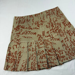 Beige graphic denim velvet pleated mini skirt (S/M)