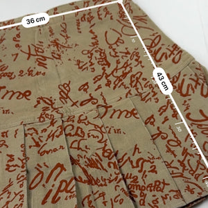 Beige graphic denim velvet pleated mini skirt (S/M)