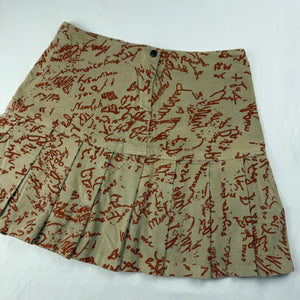 Beige graphic denim velvet pleated mini skirt (S/M)