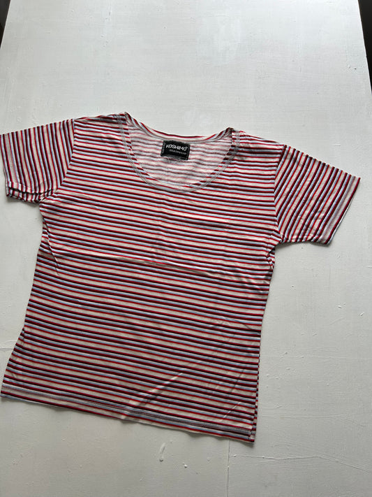 Striped red cotton crewneck tee  90s y2k vintage (S/M)