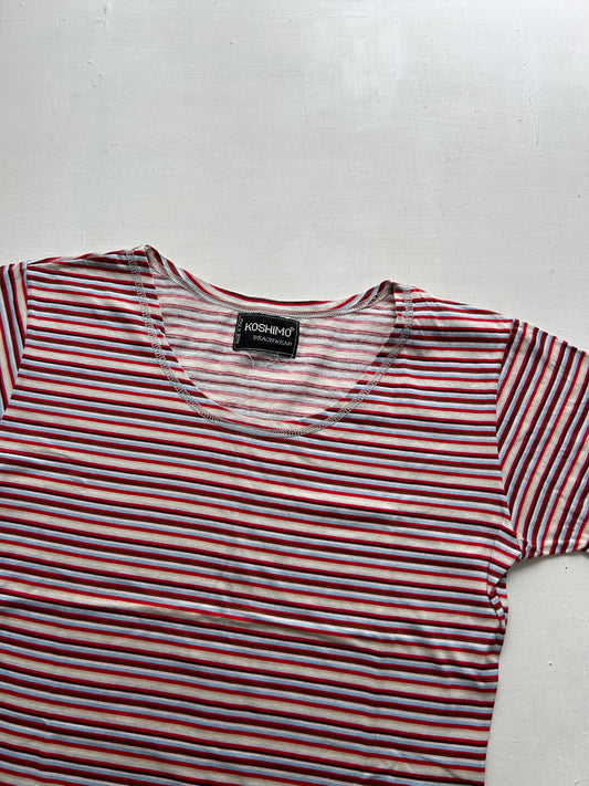 Striped red cotton crewneck tee  90s y2k vintage (S/M)