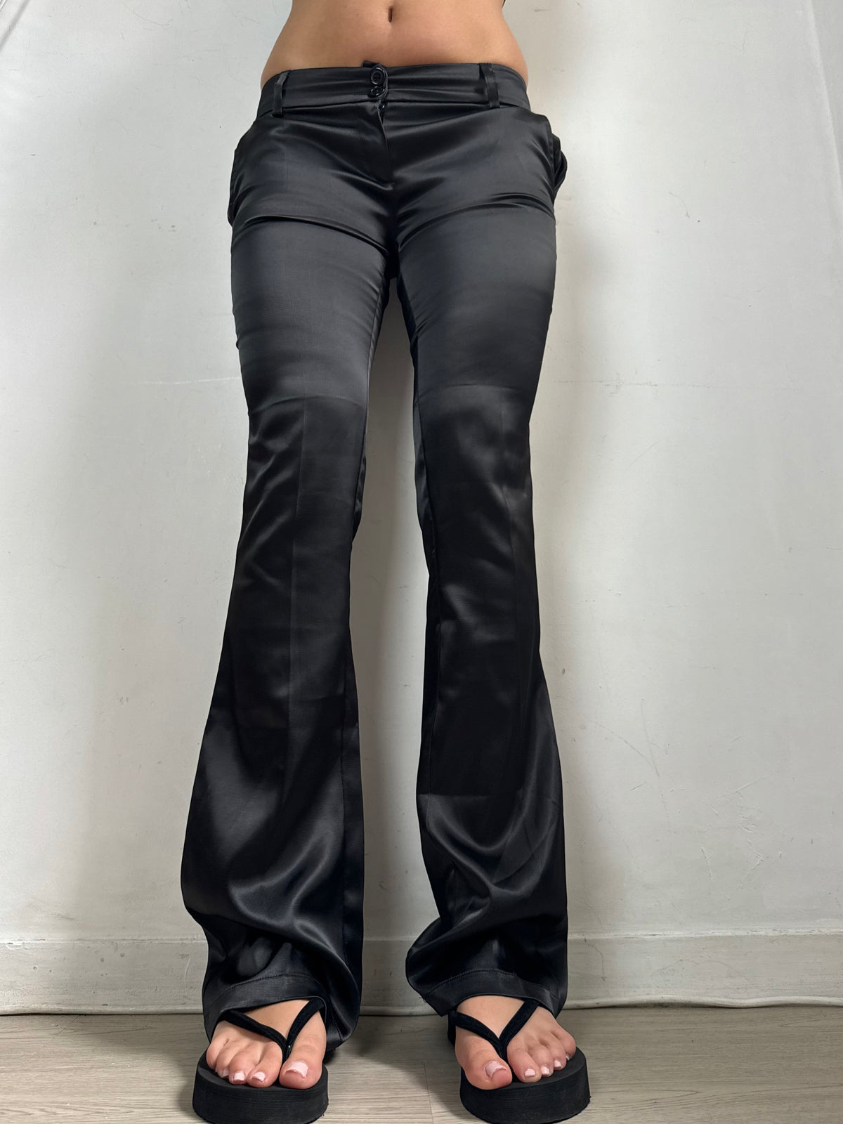 Black low rise silky office pants (XS)