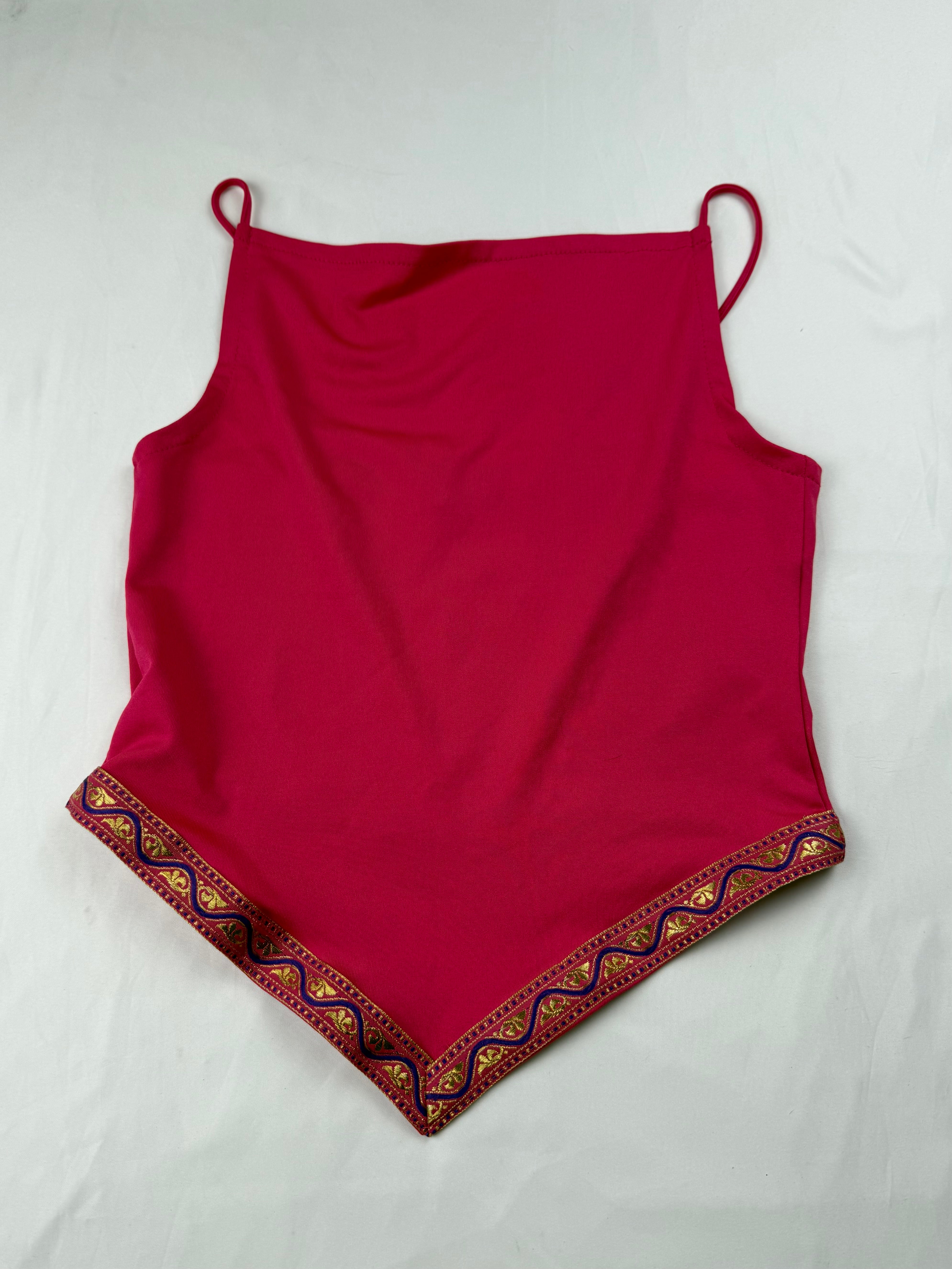 Pink plunge neck asymmetric cami top (S)