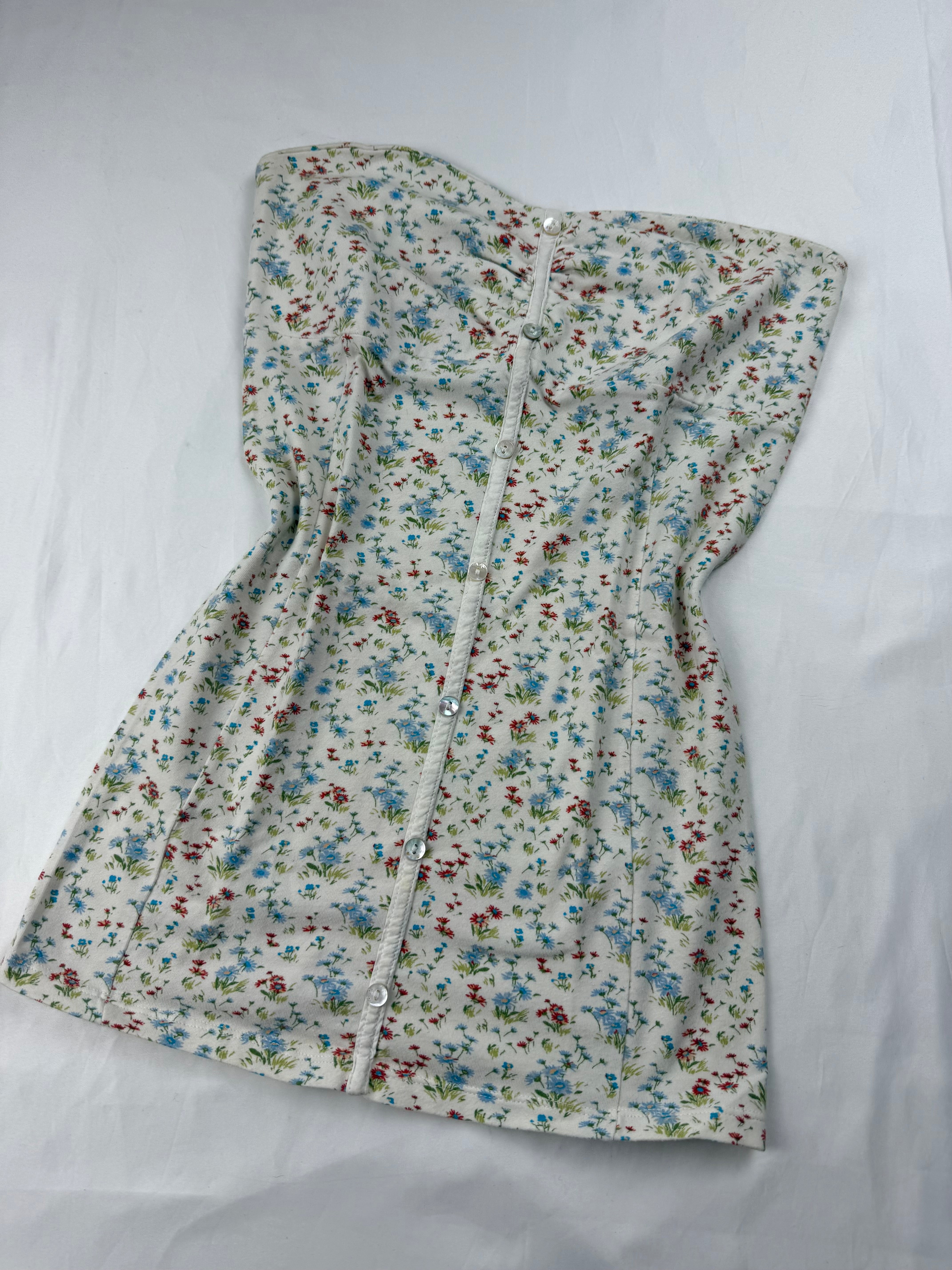 White floral cotton bustier top (XS/S)