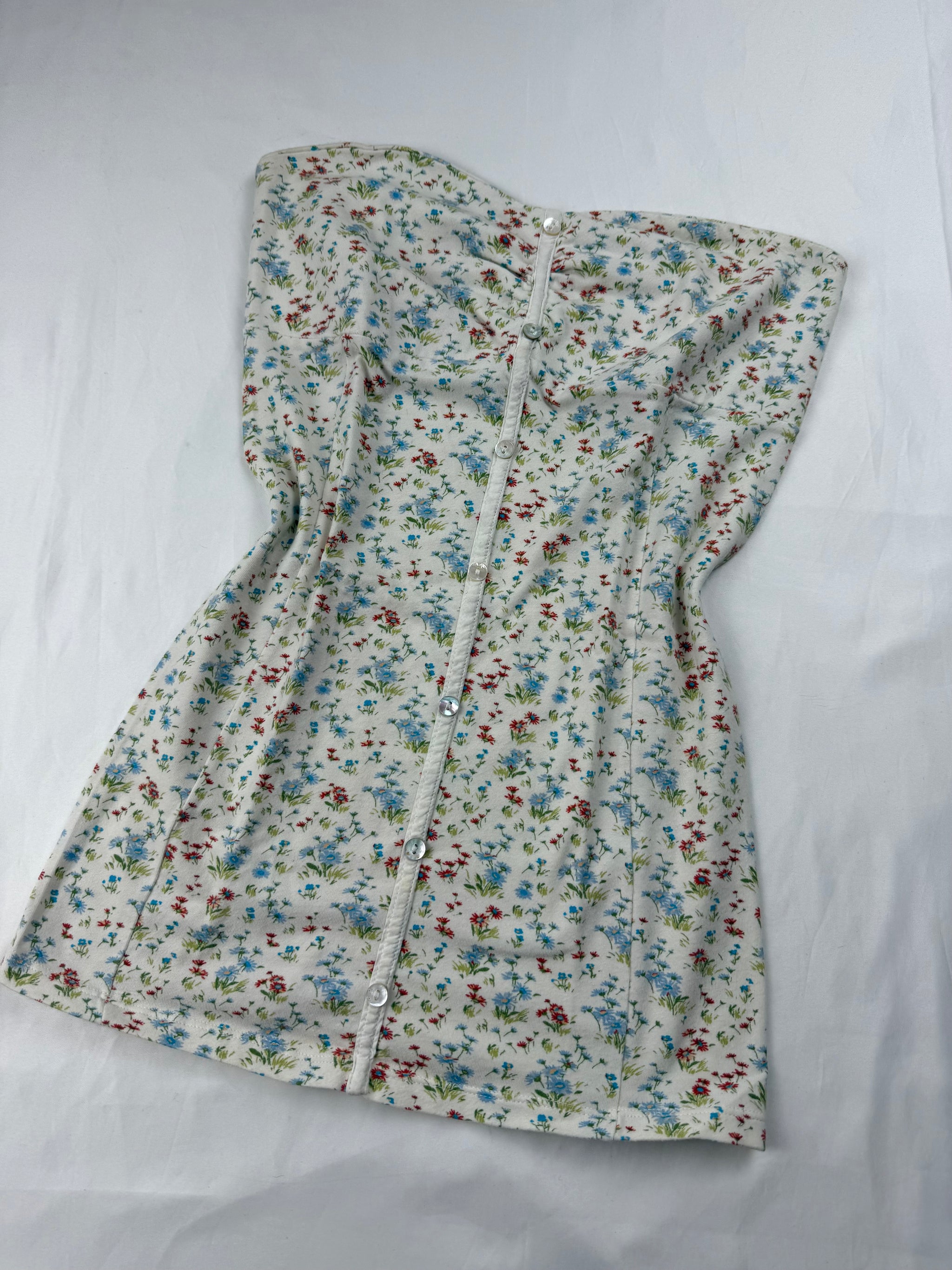 White floral cotton bustier top (XS/S)