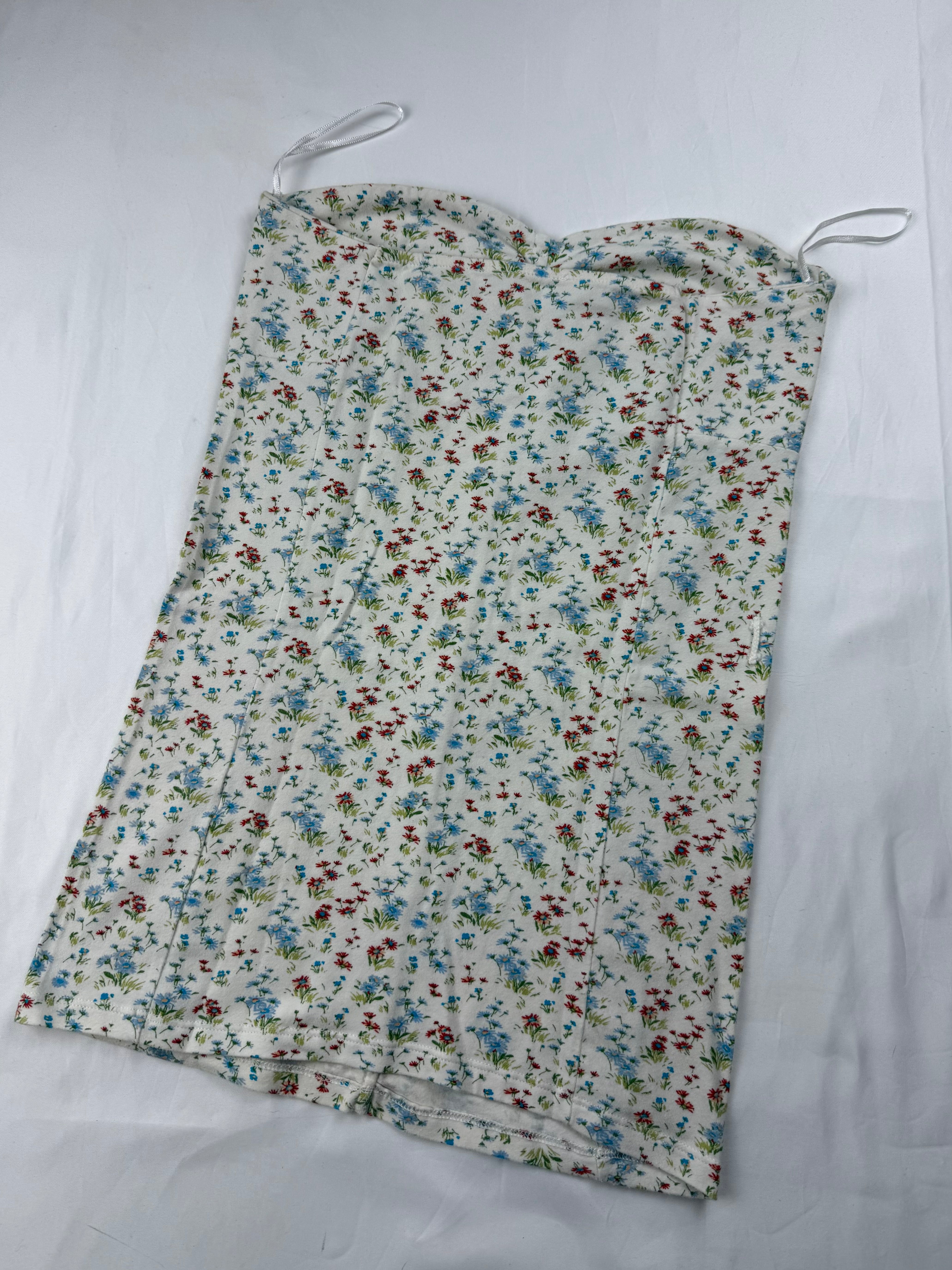 White floral cotton bustier top (XS/S)