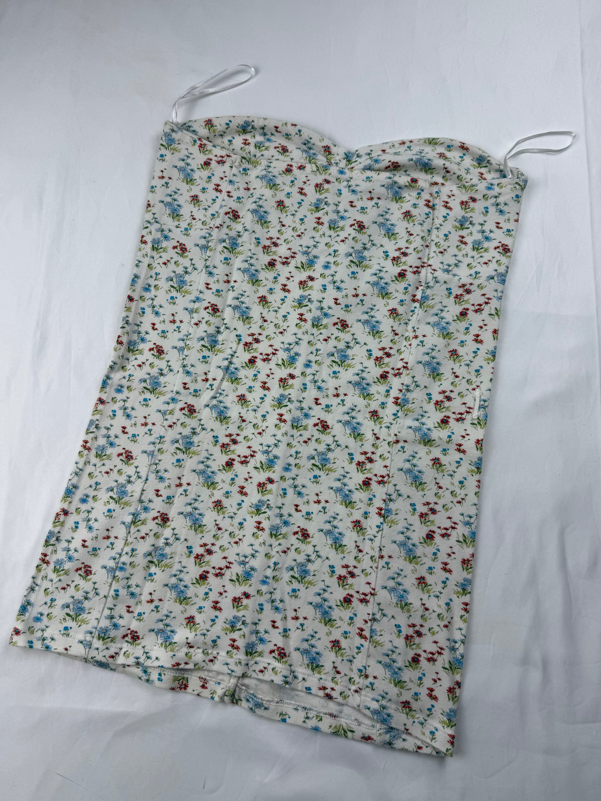 White floral cotton bustier top (XS/S)