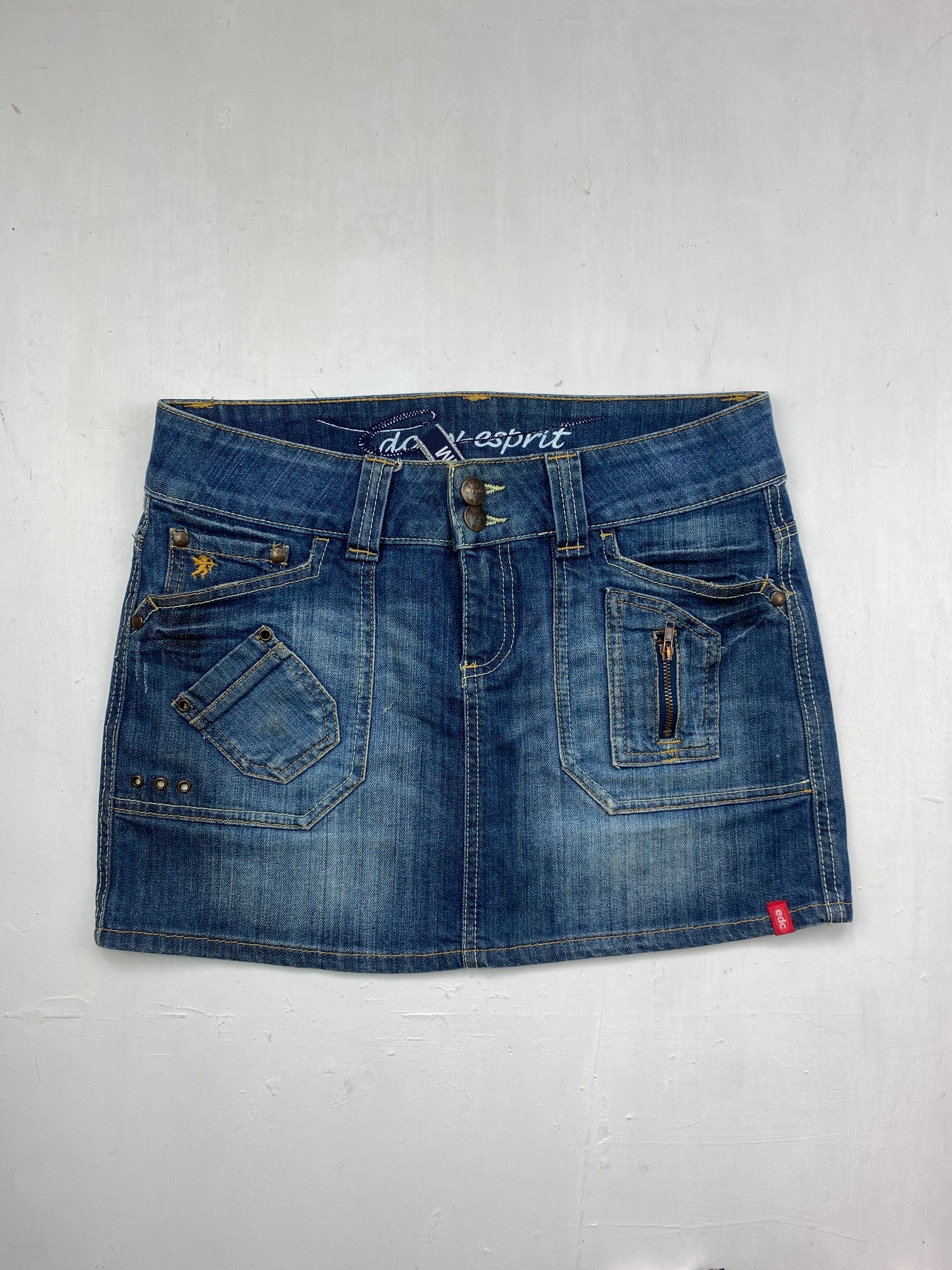 Blue denim low rise mini skirt (M)