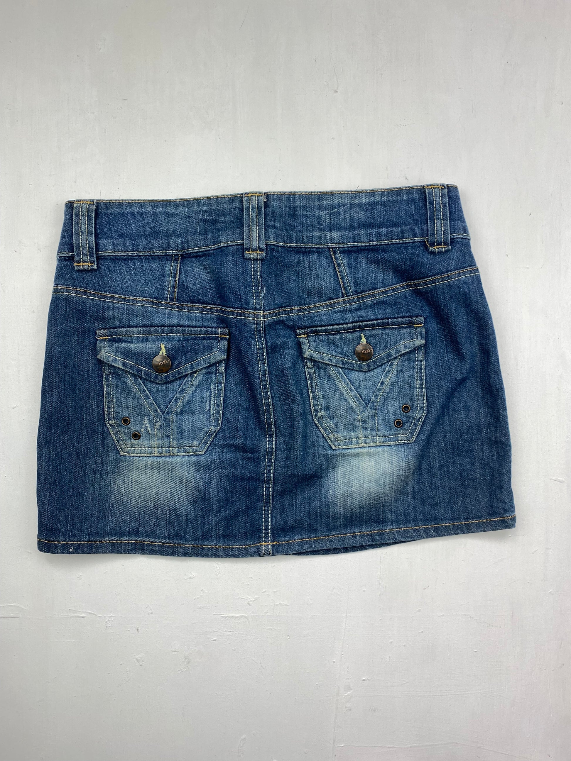 Blue denim low rise mini skirt (M)