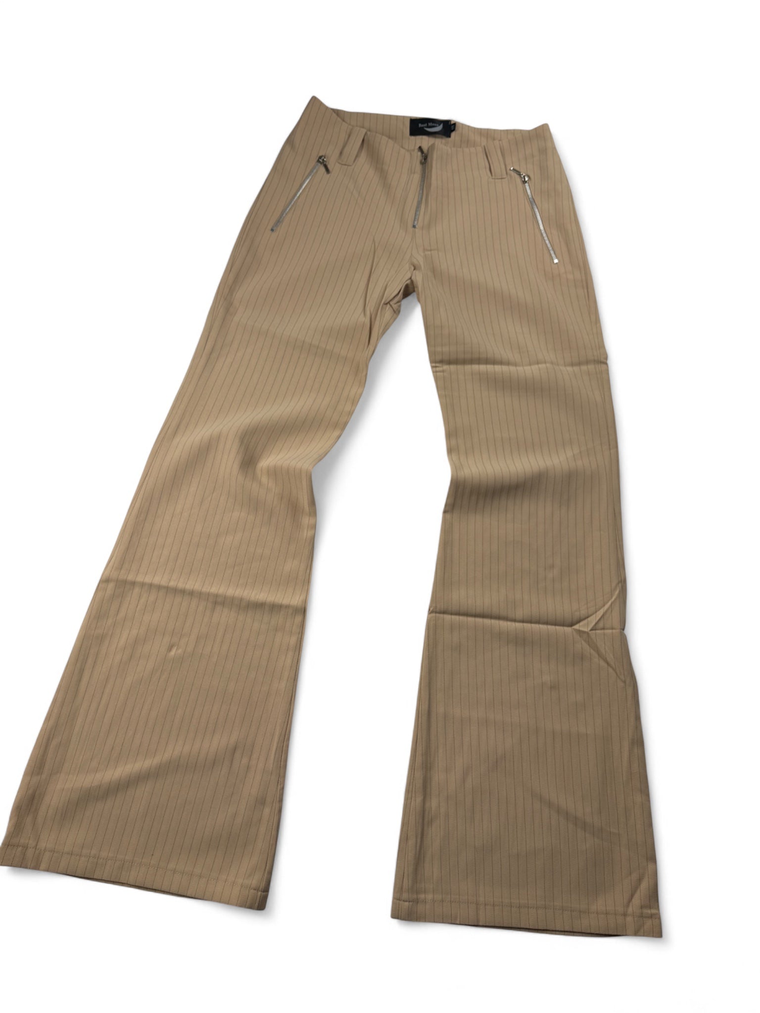 Beige striped low waist office flare pants (S)