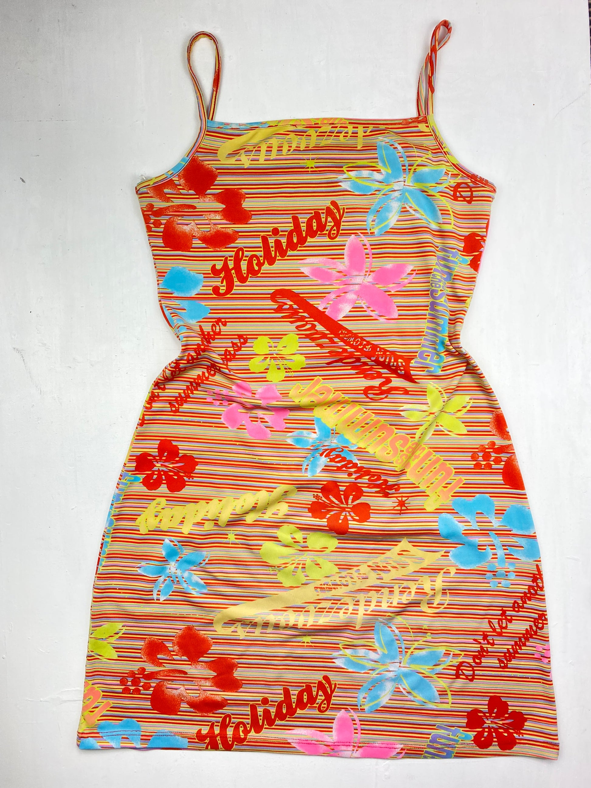 Multicolor lycra hibiscus mini dress (S/M)