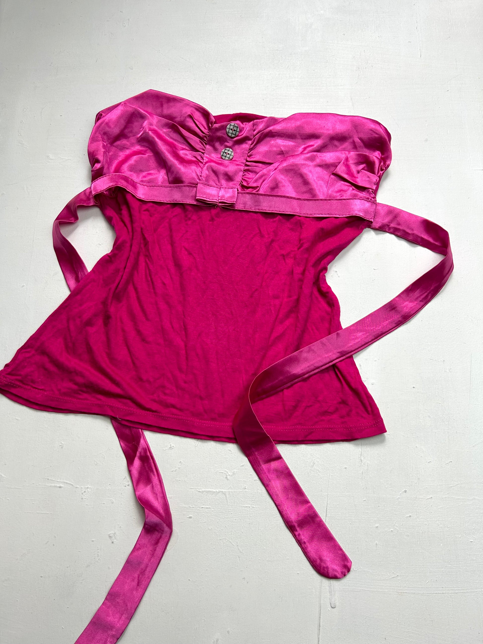 Pink tie up silk bustier boob tube top (M)