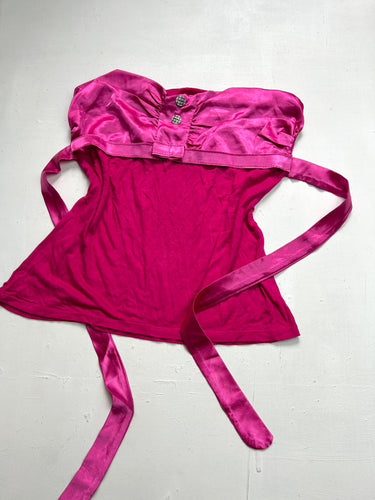 Pink tie up silk bustier boob tube top (M)