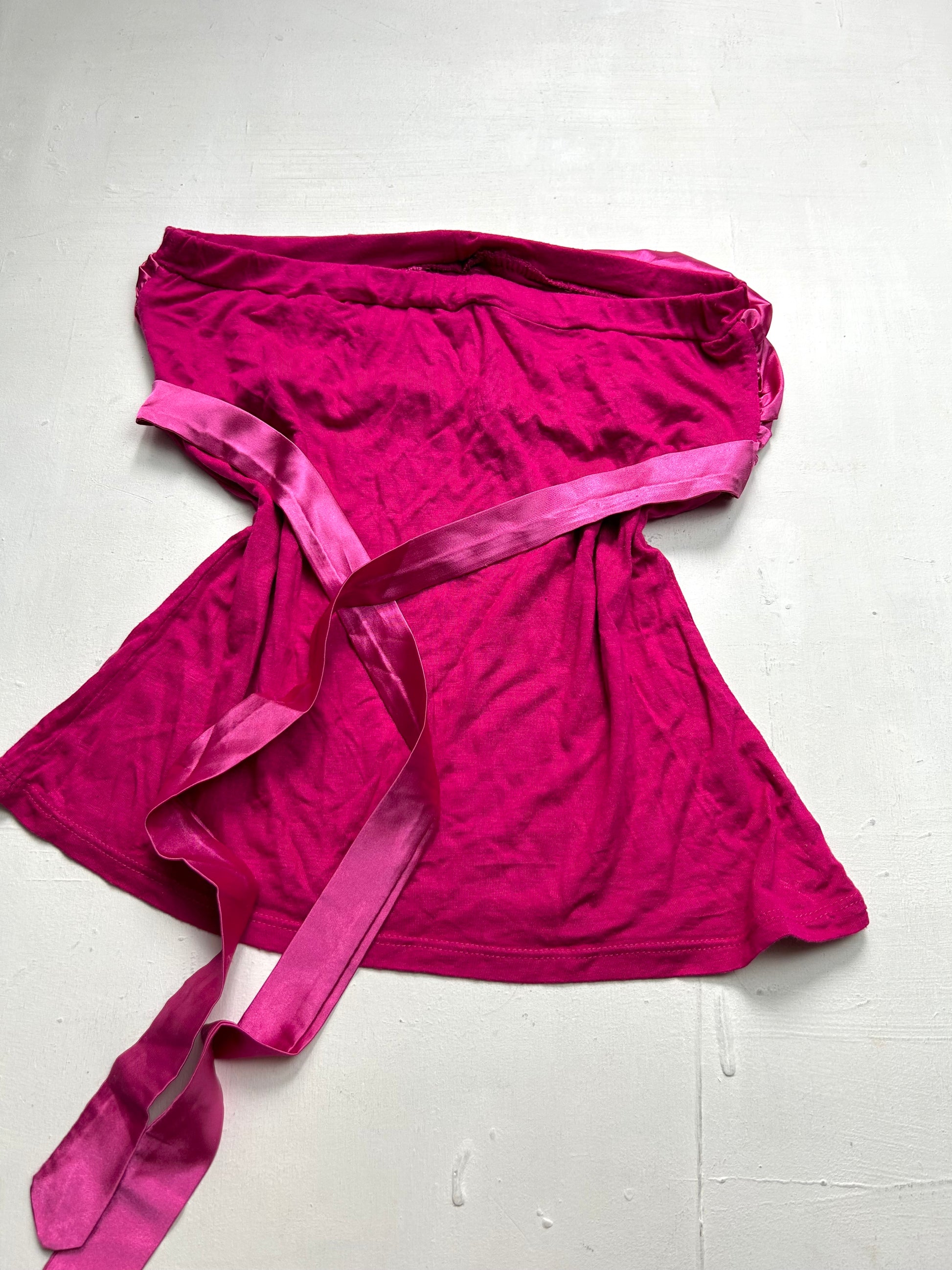 Pink tie up silk bustier boob tube top (M)