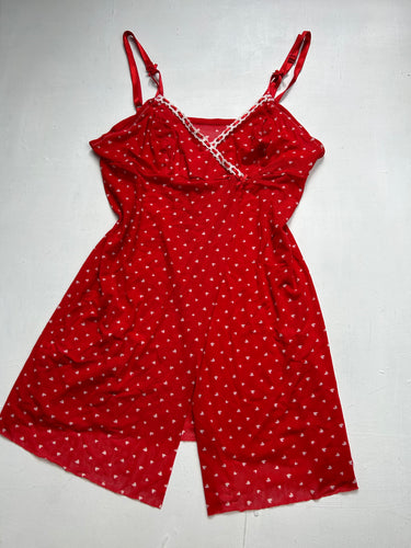 Mesh see trough red hearts lingerie cami top mini dress babydoll (S/M)