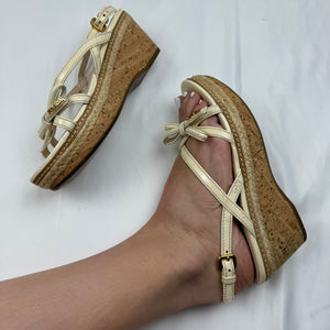 Beige real leather wedge heels (36)